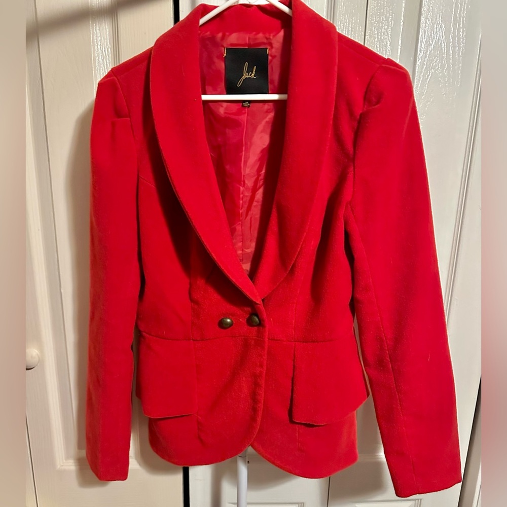 Red Ruffle Back Peplum Blazer Jacket Size M Jack by BB Dakota
